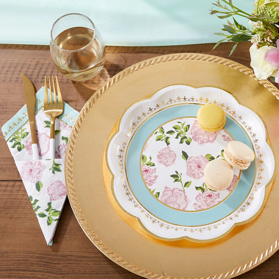 Load image into Gallery viewer, Blue Tea Time Whimsy 9&amp;quot; Premium Paper Plates (set of 16)
