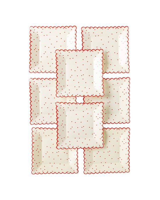 Load image into Gallery viewer, Valentine Red Scattered Heart Scalloped 8&amp;quot; Plate
