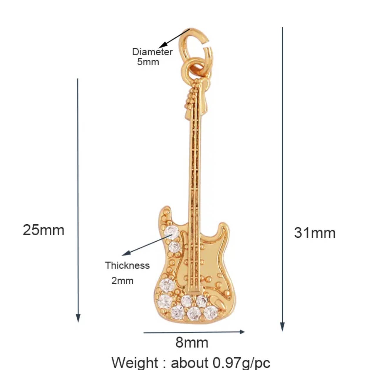 Guitar Rock Charm For Charm Necklace & Bracelet