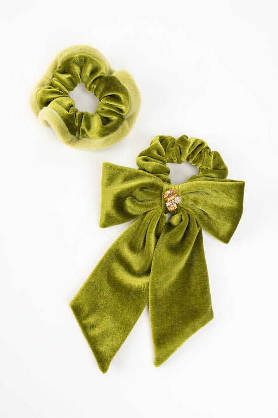 Load image into Gallery viewer, Lydia Velvet Bow Scrunchie Pair: Red
