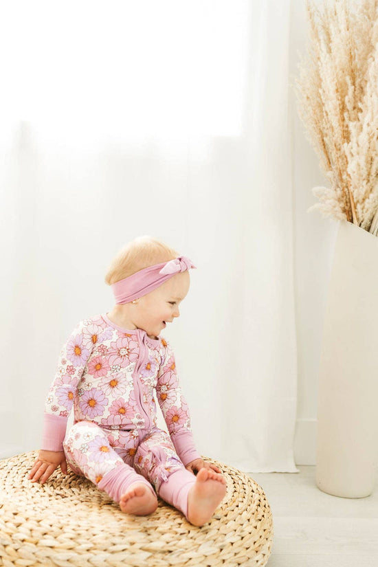 Load image into Gallery viewer, Powerful in Pink (Flower) Bamboo baby pajamas convertible Romper
