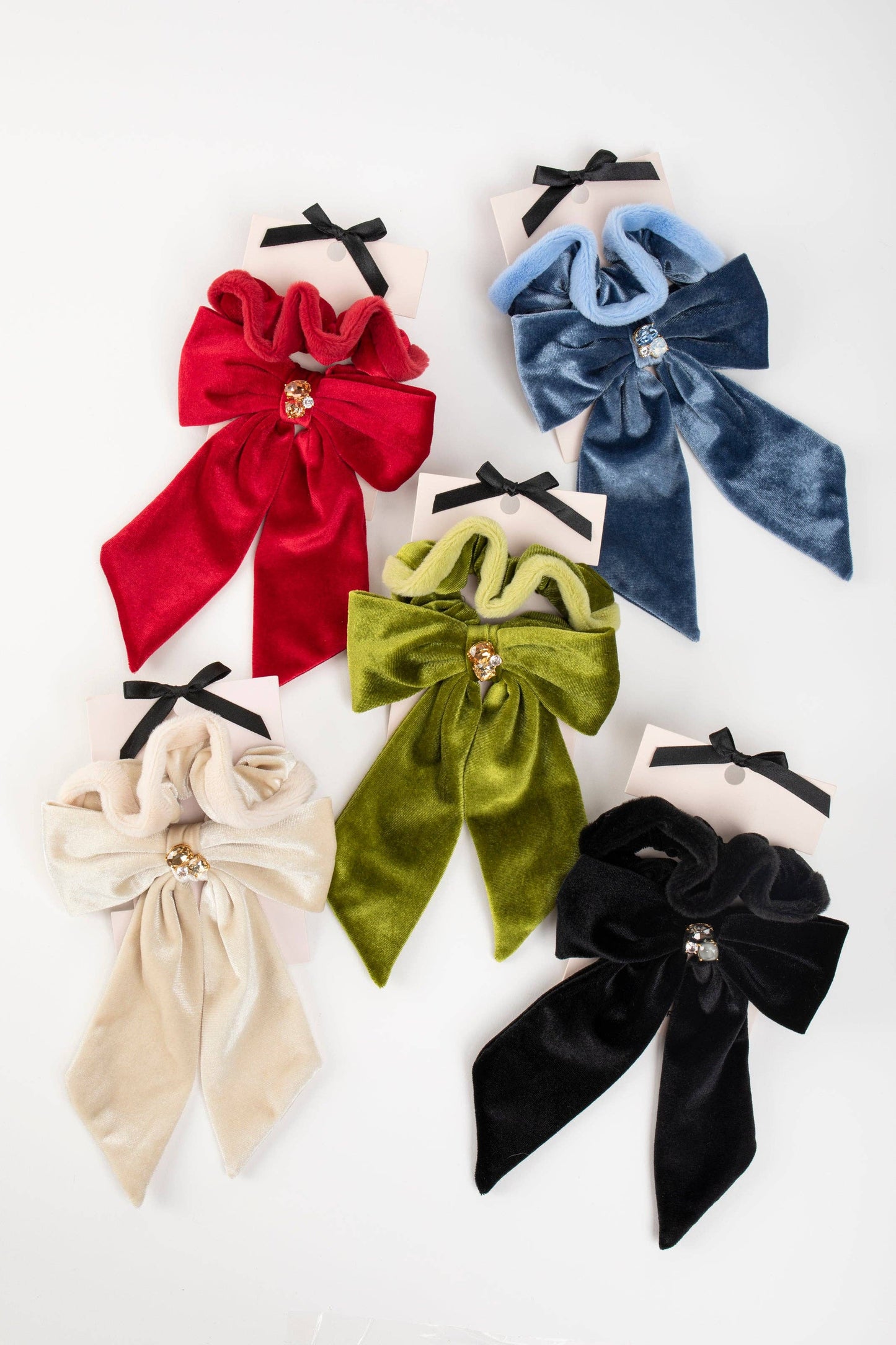 Lydia Velvet Bow Scrunchie Pair: Red