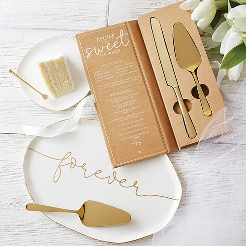 Load image into Gallery viewer, Let Them Eat Wedding Gold Cake Server set
