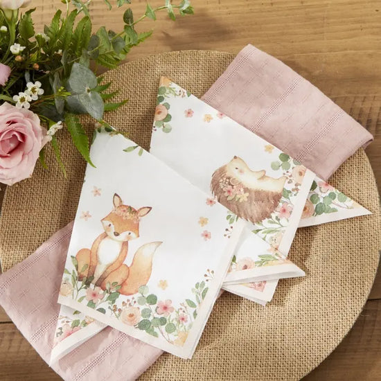 Load image into Gallery viewer, Woodland Baby 2 ply Paper Napkins Pink
