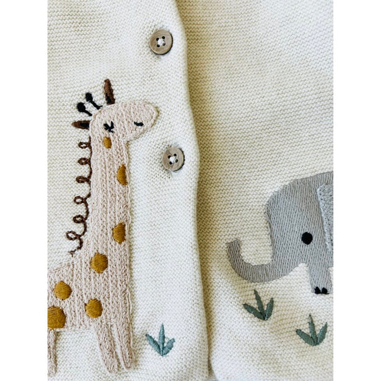 Load image into Gallery viewer, Organic Animal Safari Embroidered Baby Cardigan Sweater
