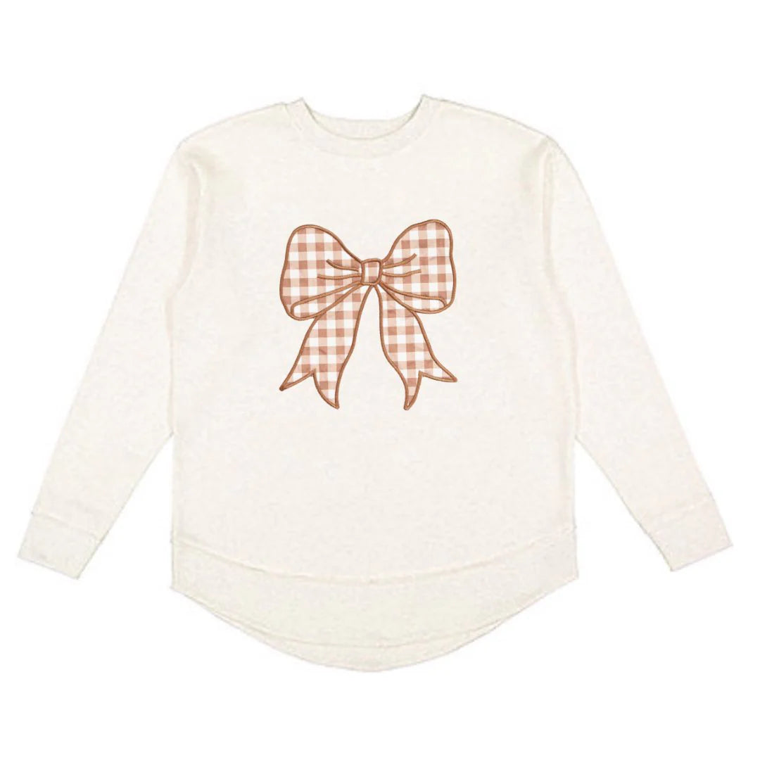 Gingham Bow Patch Women's Sweatshirt - Natural