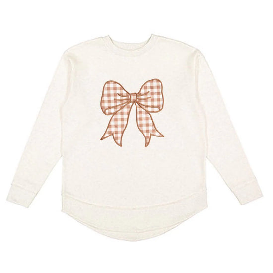 Gingham Bow Patch Women's Sweatshirt - Natural