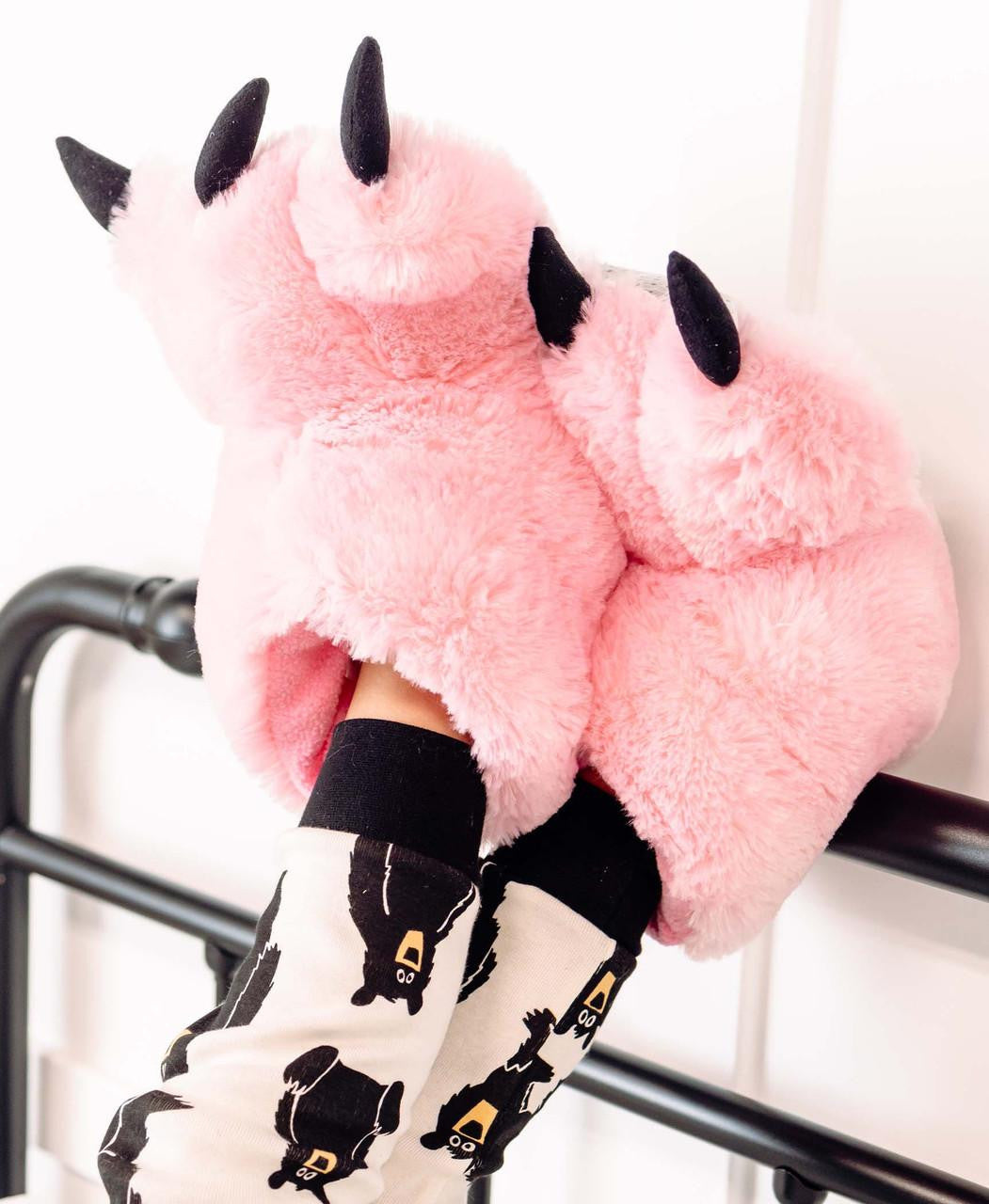 Pink Bear Kid & Adult Paw Slippers