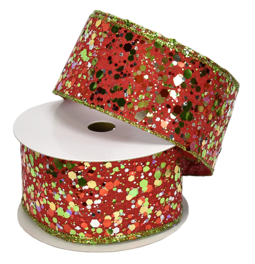 Multi Chunky Glitter on Sheer with Red Backing (2.5" x 10yd)
