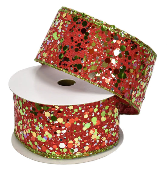 Multi Chunky Glitter on Sheer with Red Backing (2.5" x 10yd)
