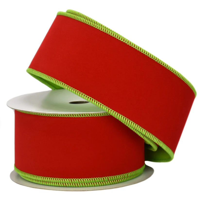 Lime/Red Double Sided Flocking Velvet Ribbon 2.5" x 10yd