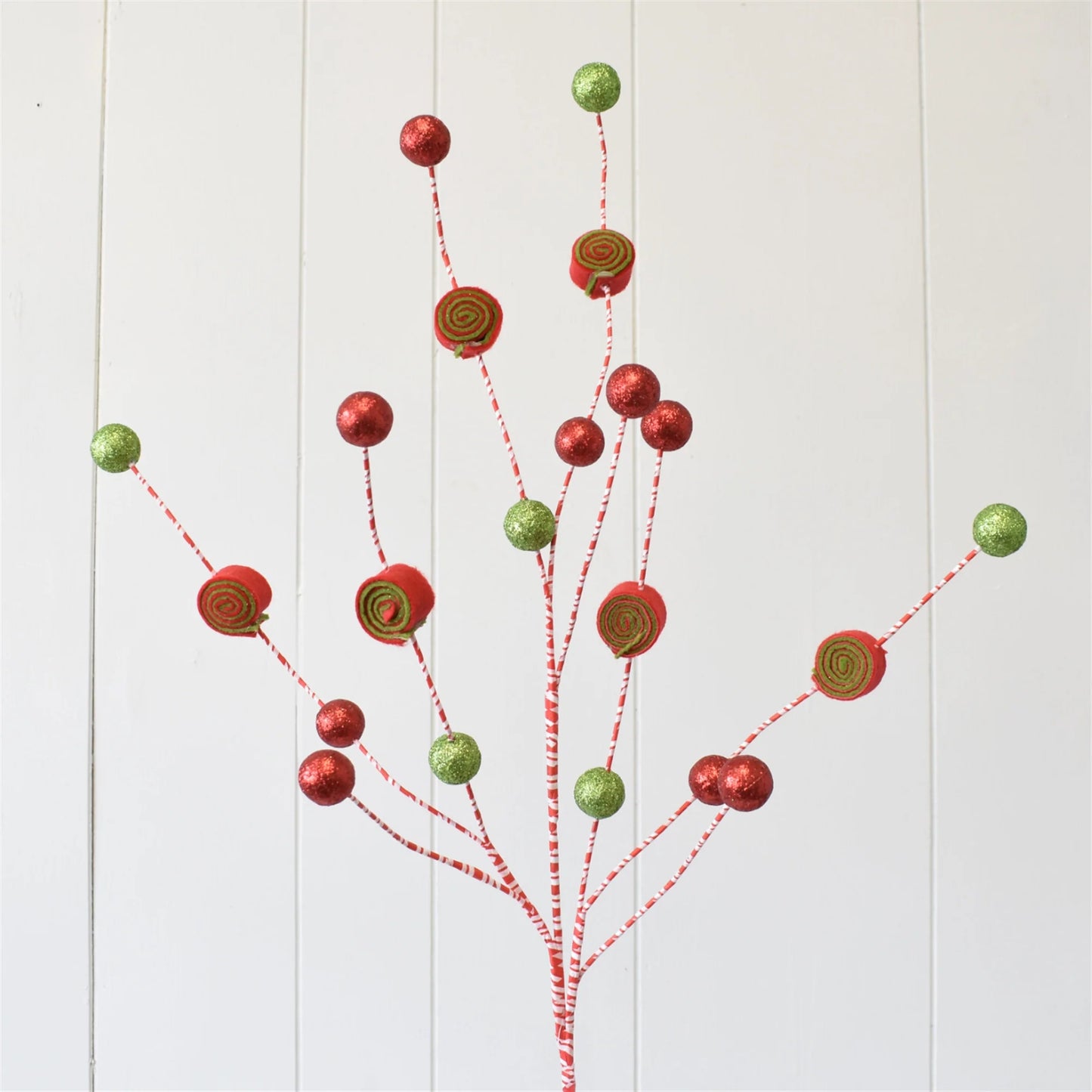 Peppermint Twisted Taffy Glittered Ball Spray 32"- Red/White