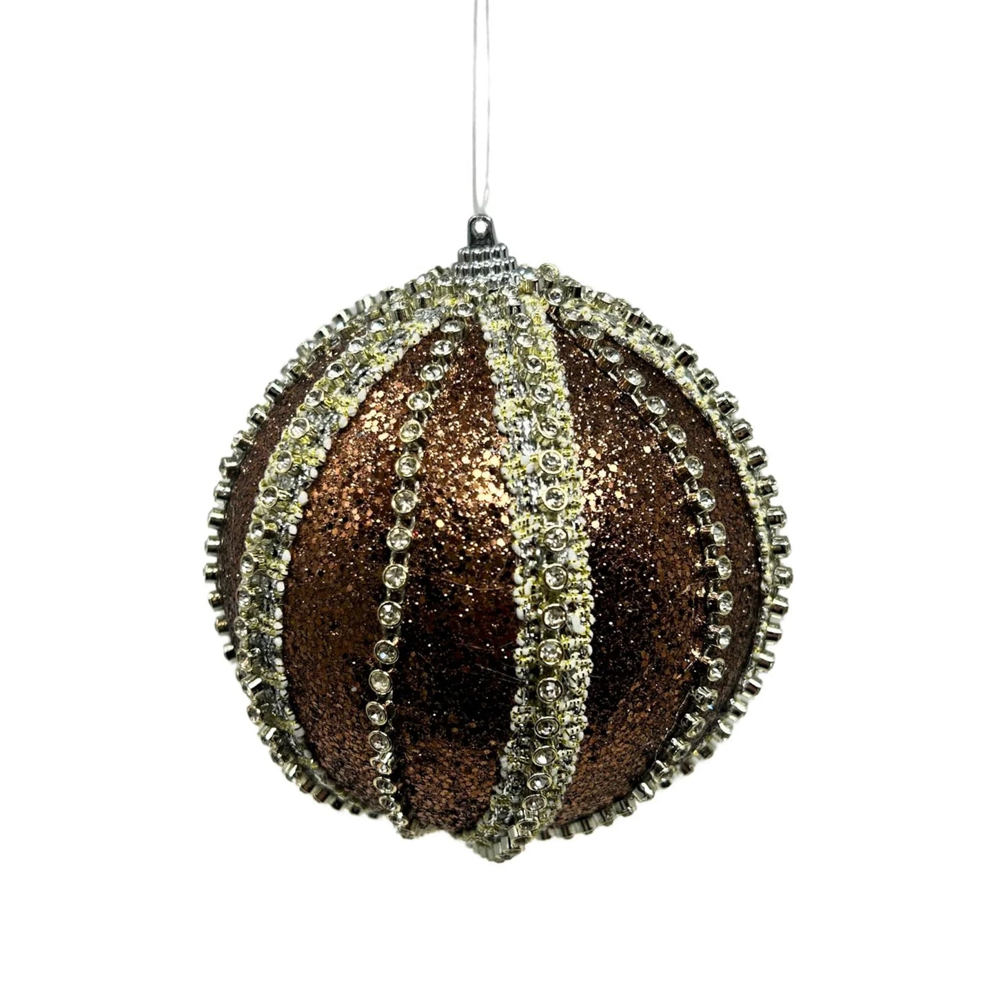 Glitter Rhinestone Stripe Orn Brown 5in