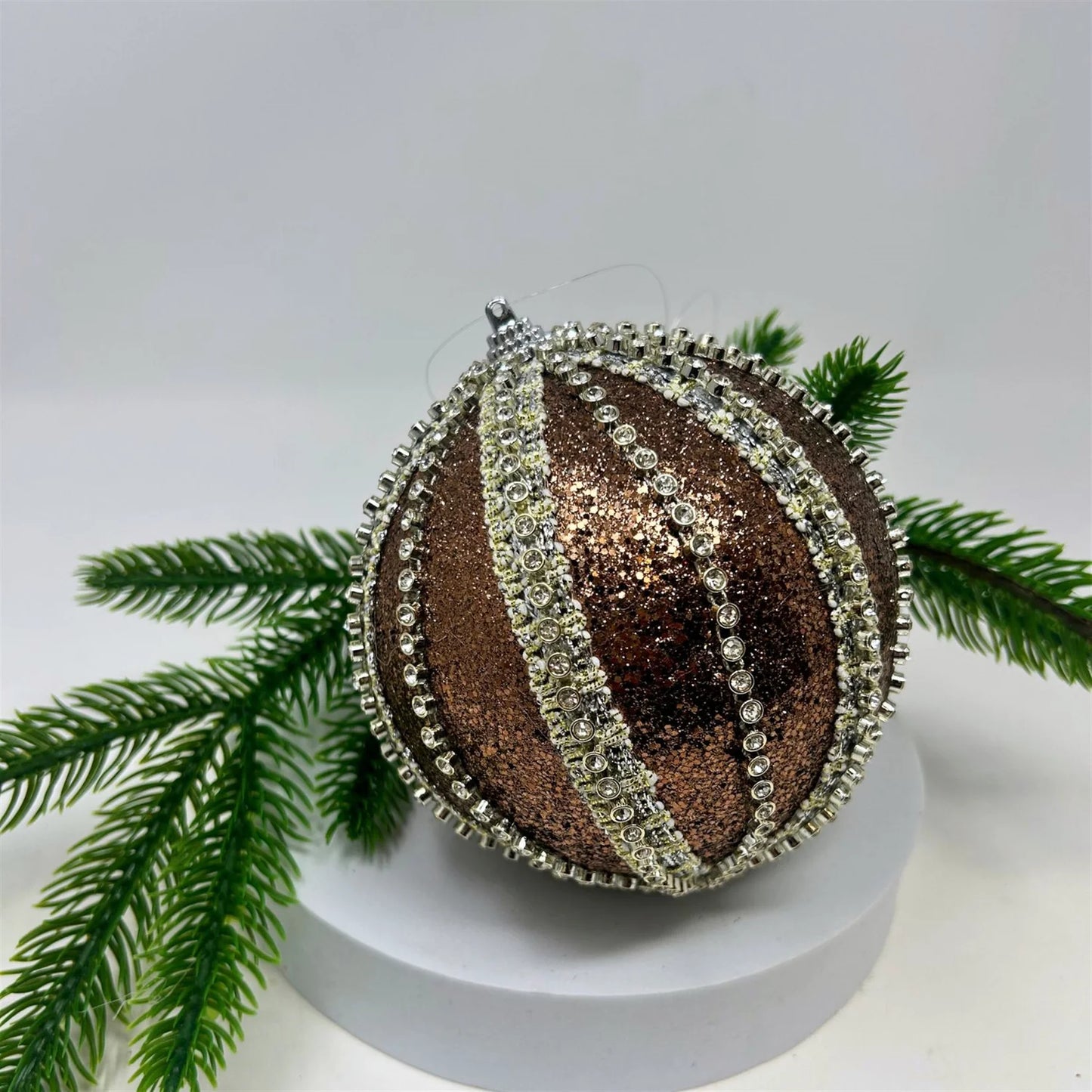 Glitter Rhinestone Stripe Orn Brown 5in
