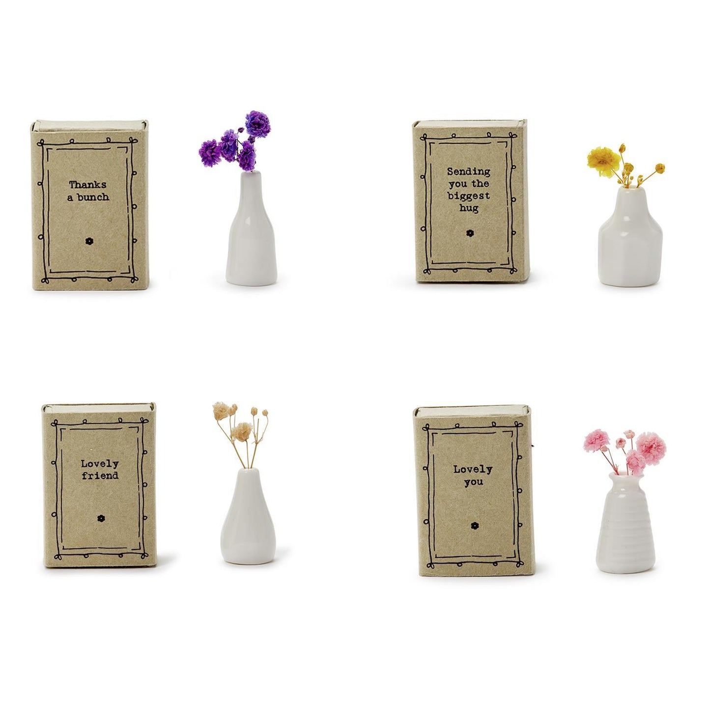 Matchbox Vase with Flowers in Gift Box with Sayings