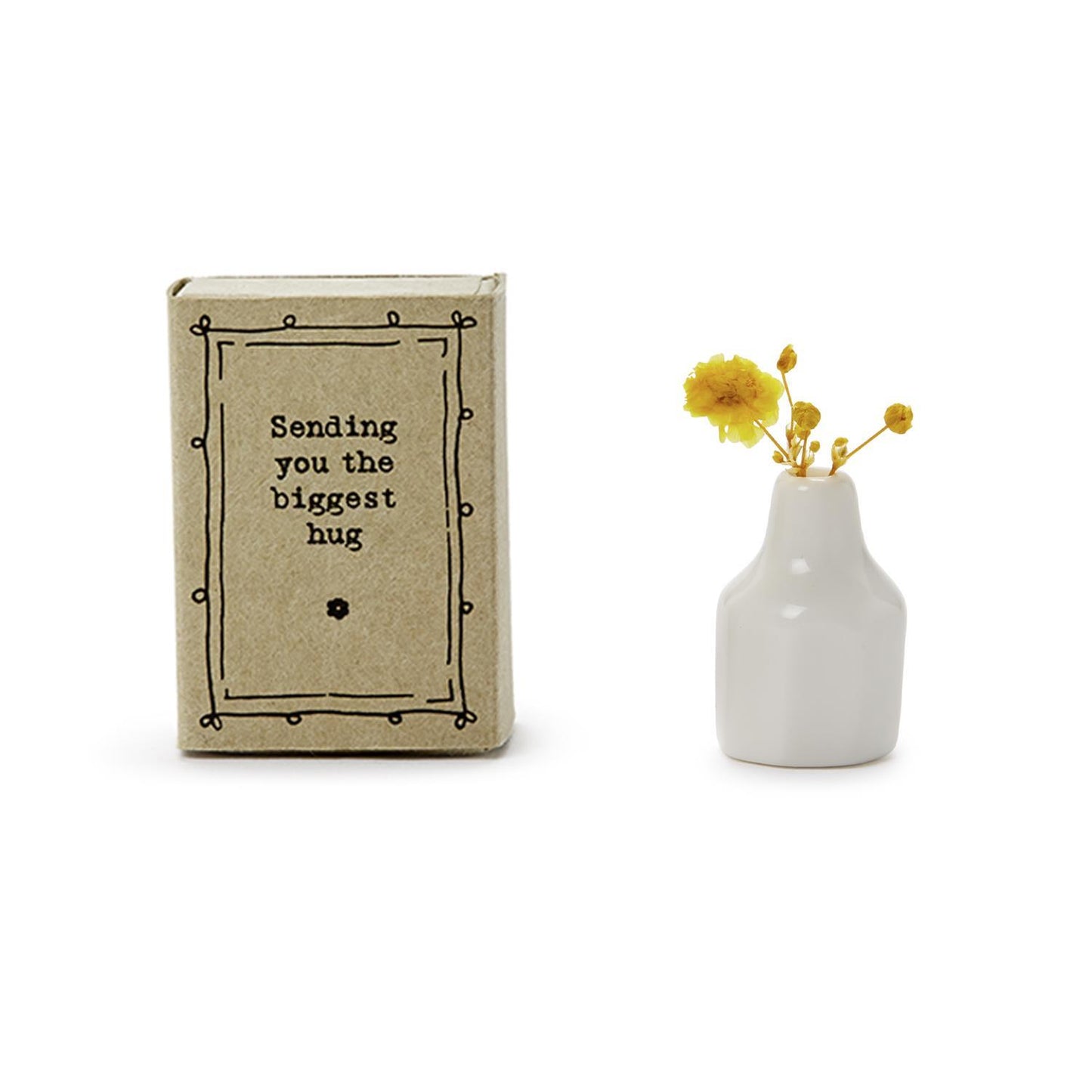 Matchbox Vase with Flowers in Gift Box with Sayings