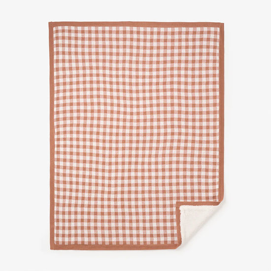 Load image into Gallery viewer, Rust Gingham Fur Back Blanket
