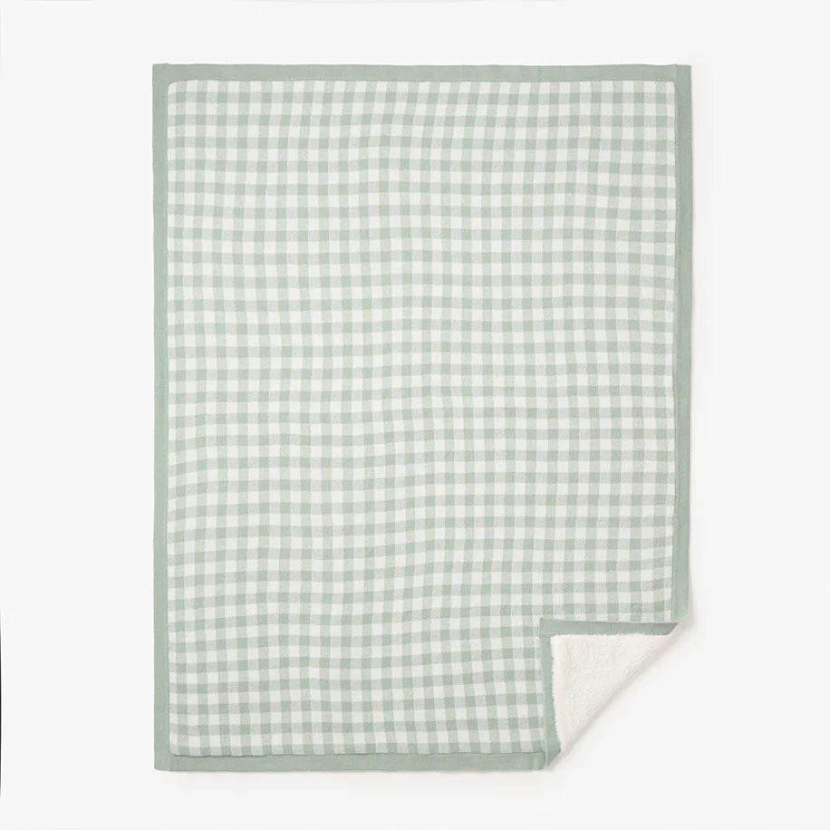Sage Gingham Fur Back Blanket