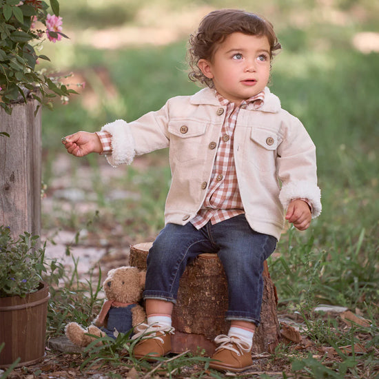 Load image into Gallery viewer, Neutral Corduroy Jacket With Sherpa Trim

