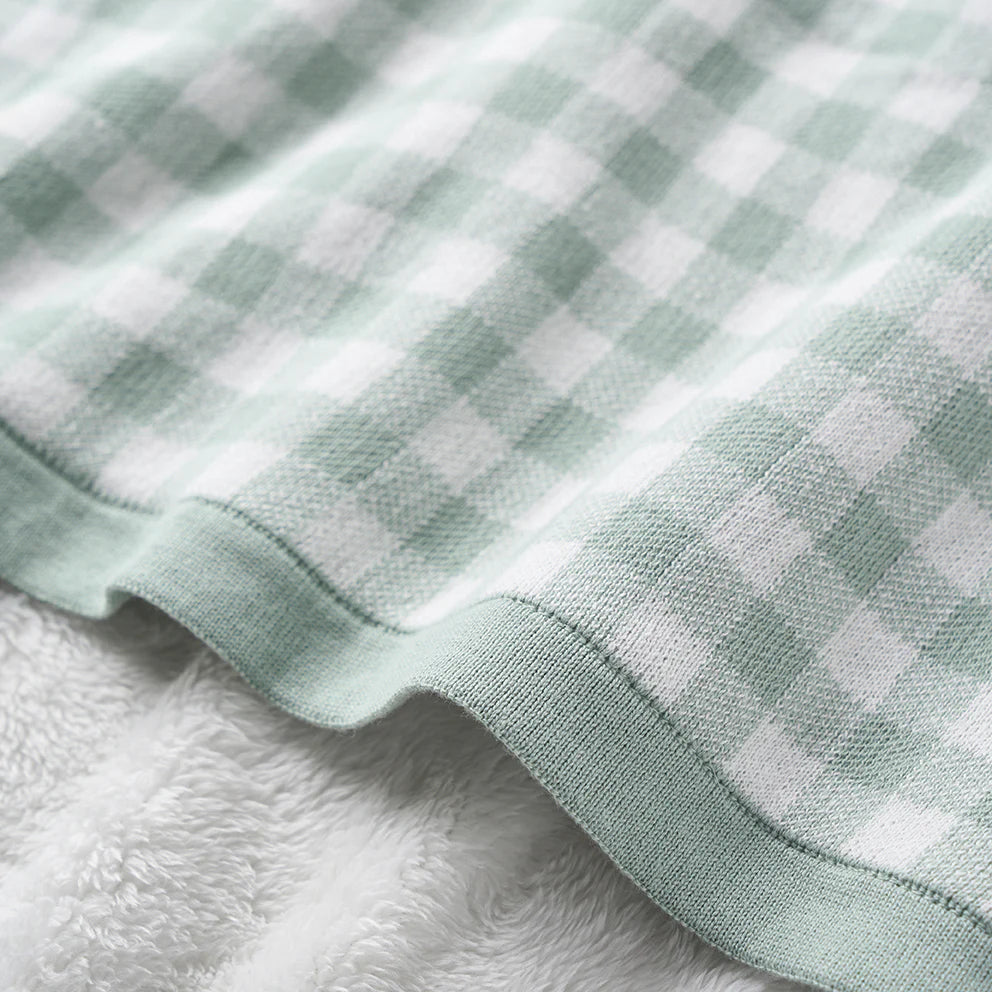 Sage Gingham Fur Back Blanket