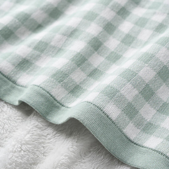 Sage Gingham Fur Back Blanket