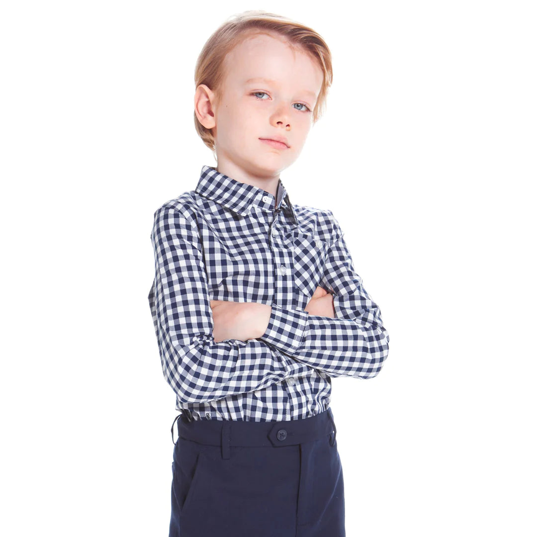 Navy Check Button Down