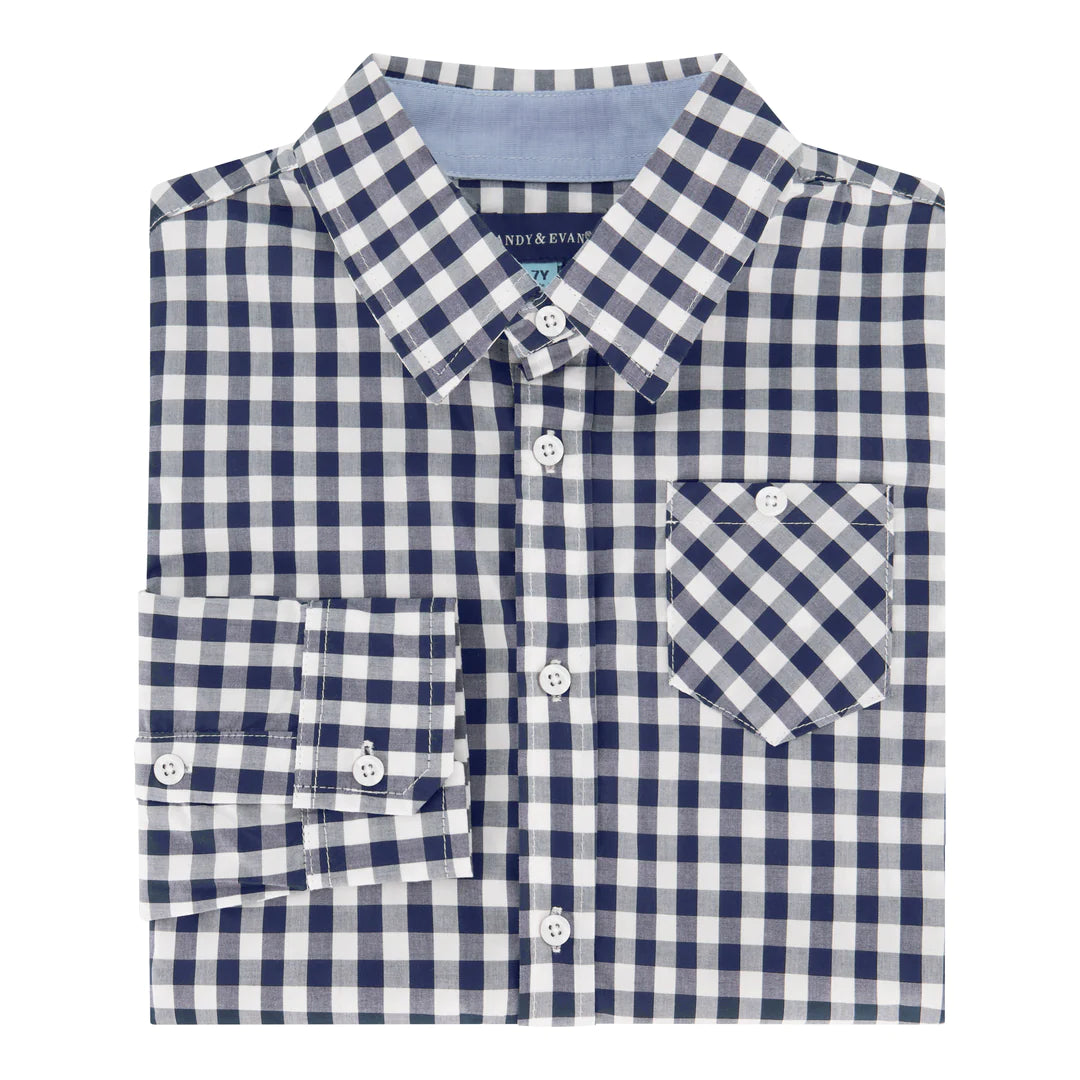 Navy Check Button Down