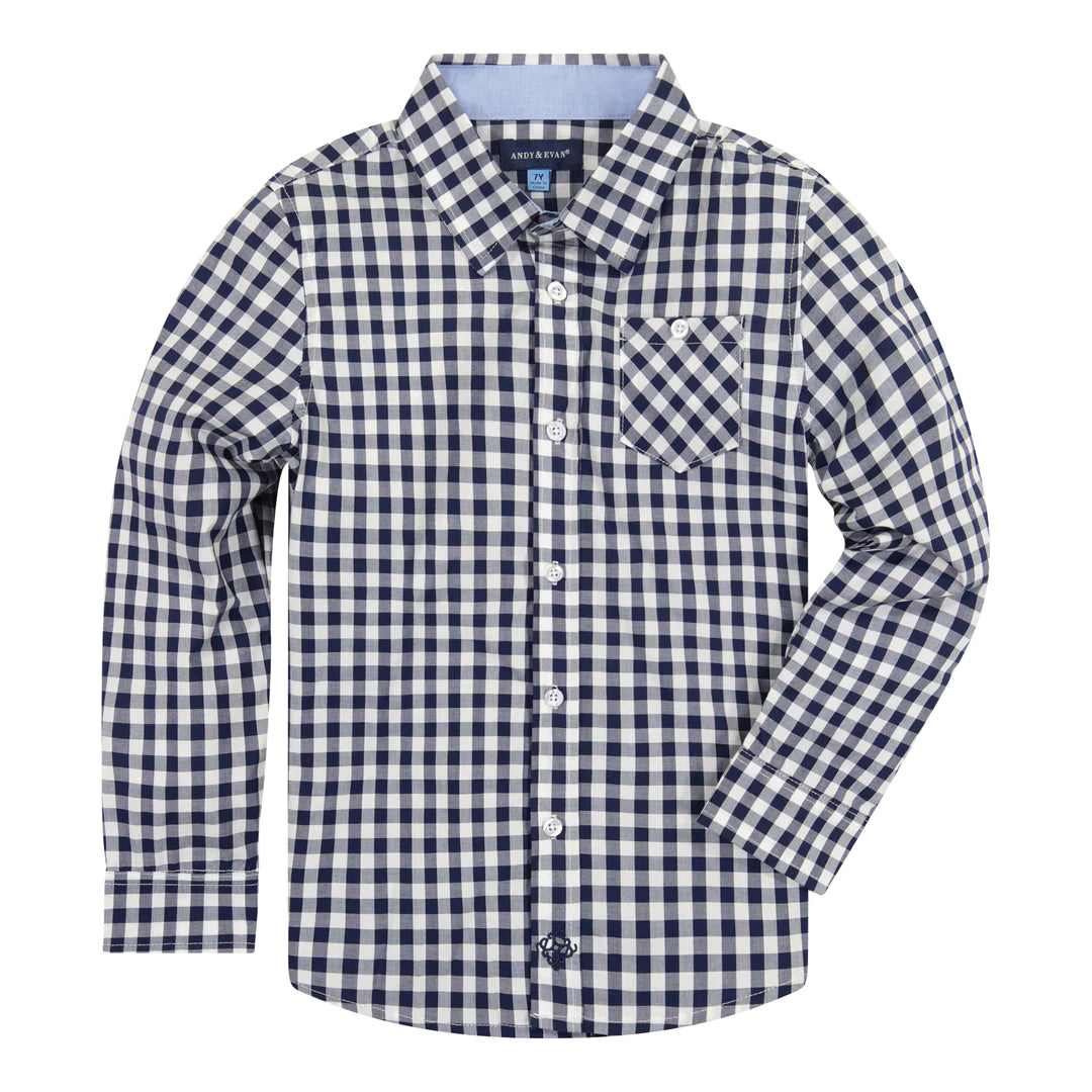 Navy Check Button Down