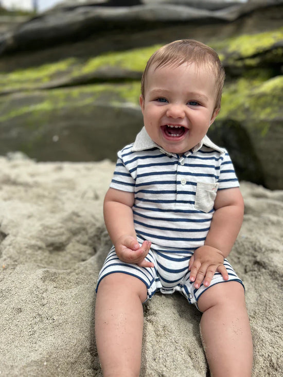 Load image into Gallery viewer, Navy/White Polo Romper
