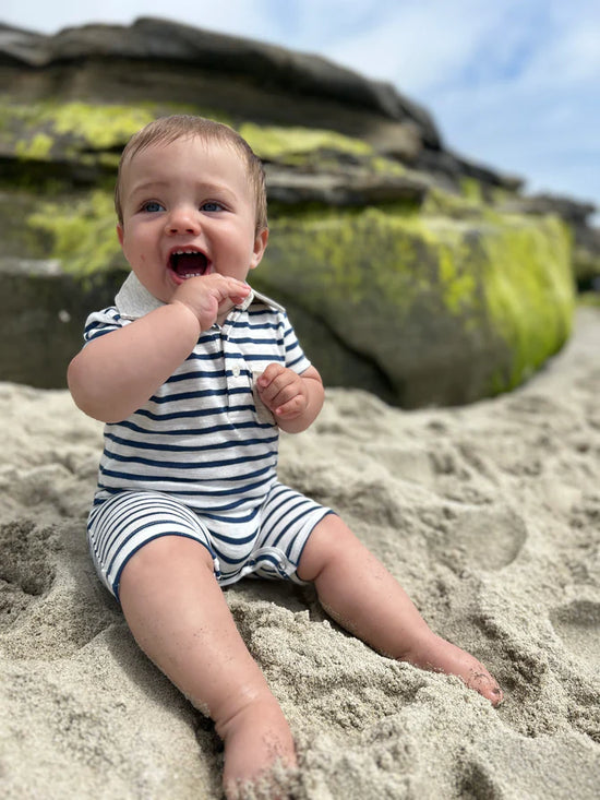 Load image into Gallery viewer, Navy/White Polo Romper
