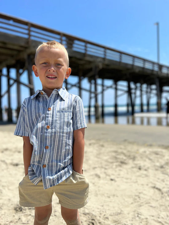Load image into Gallery viewer, Newport Blue/White Striped Woven Shirt
