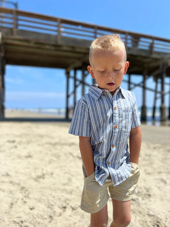 Load image into Gallery viewer, Newport Blue/White Striped Woven Shirt
