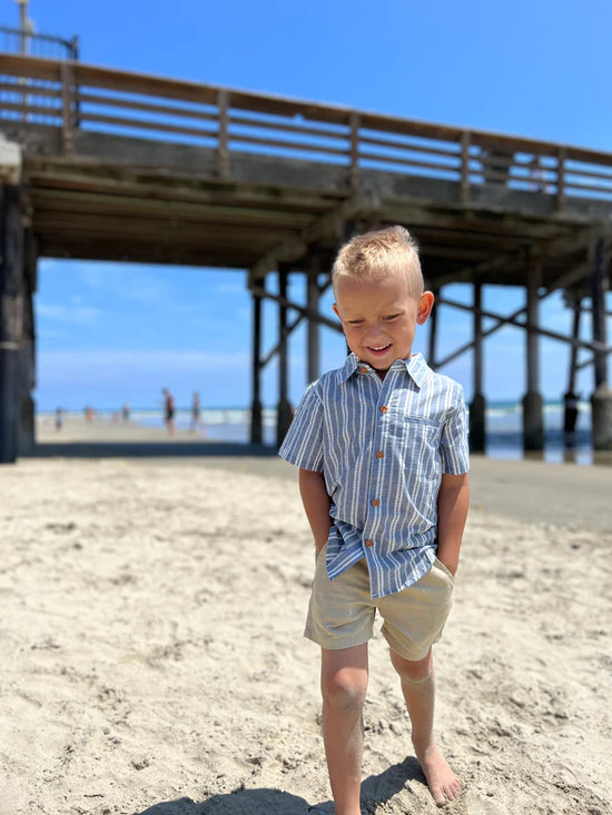 Load image into Gallery viewer, Newport Blue/White Striped Woven Shirt
