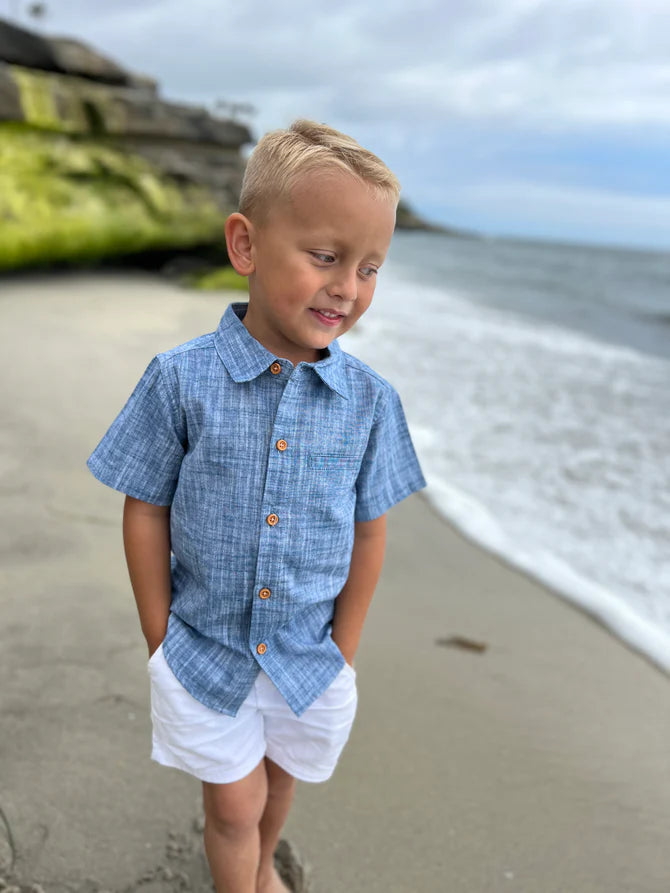 Newport Blue Heathered Woven Shirt