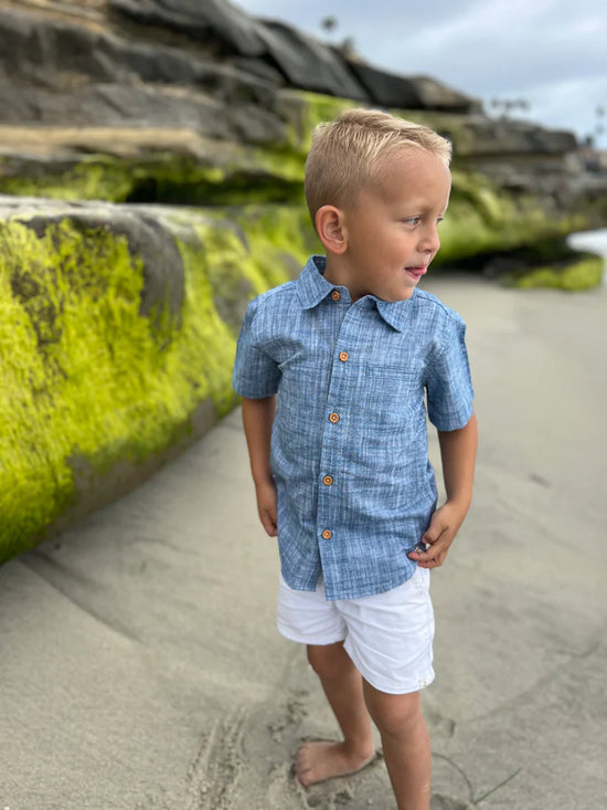 Load image into Gallery viewer, Newport Blue Heathered Woven Shirt
