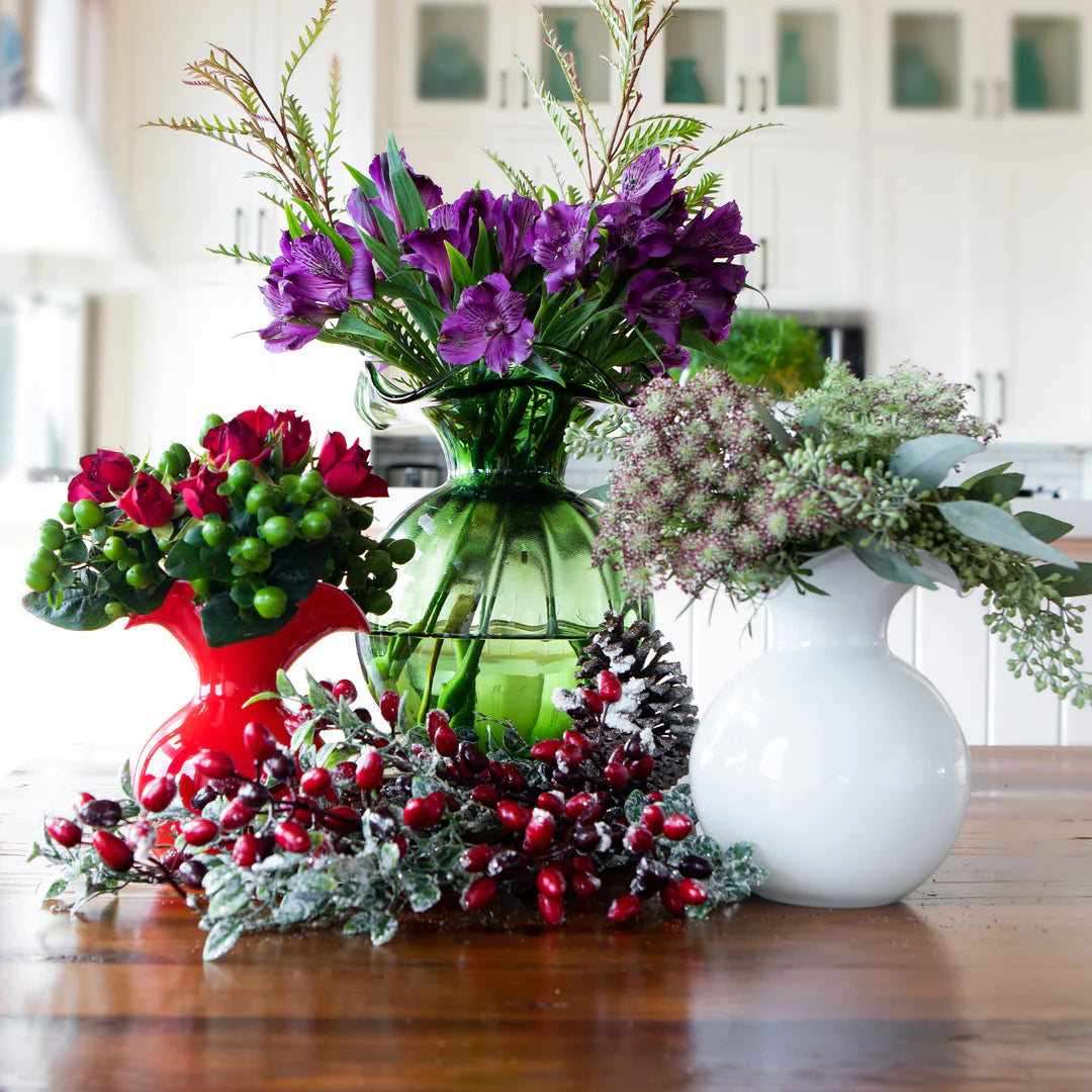 Hibiscus Dark Green Fluted Vase