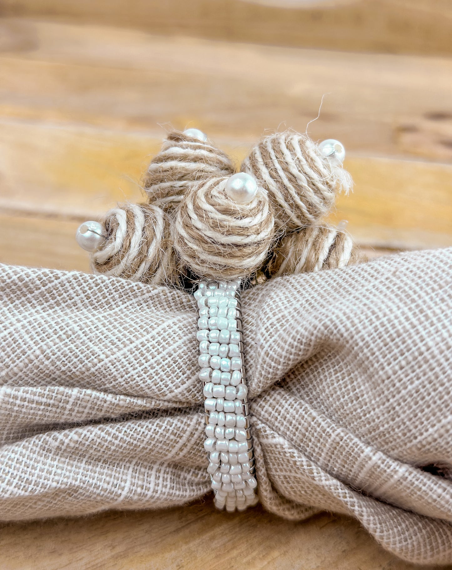 Jute Pearl Spiral Napkin Ring