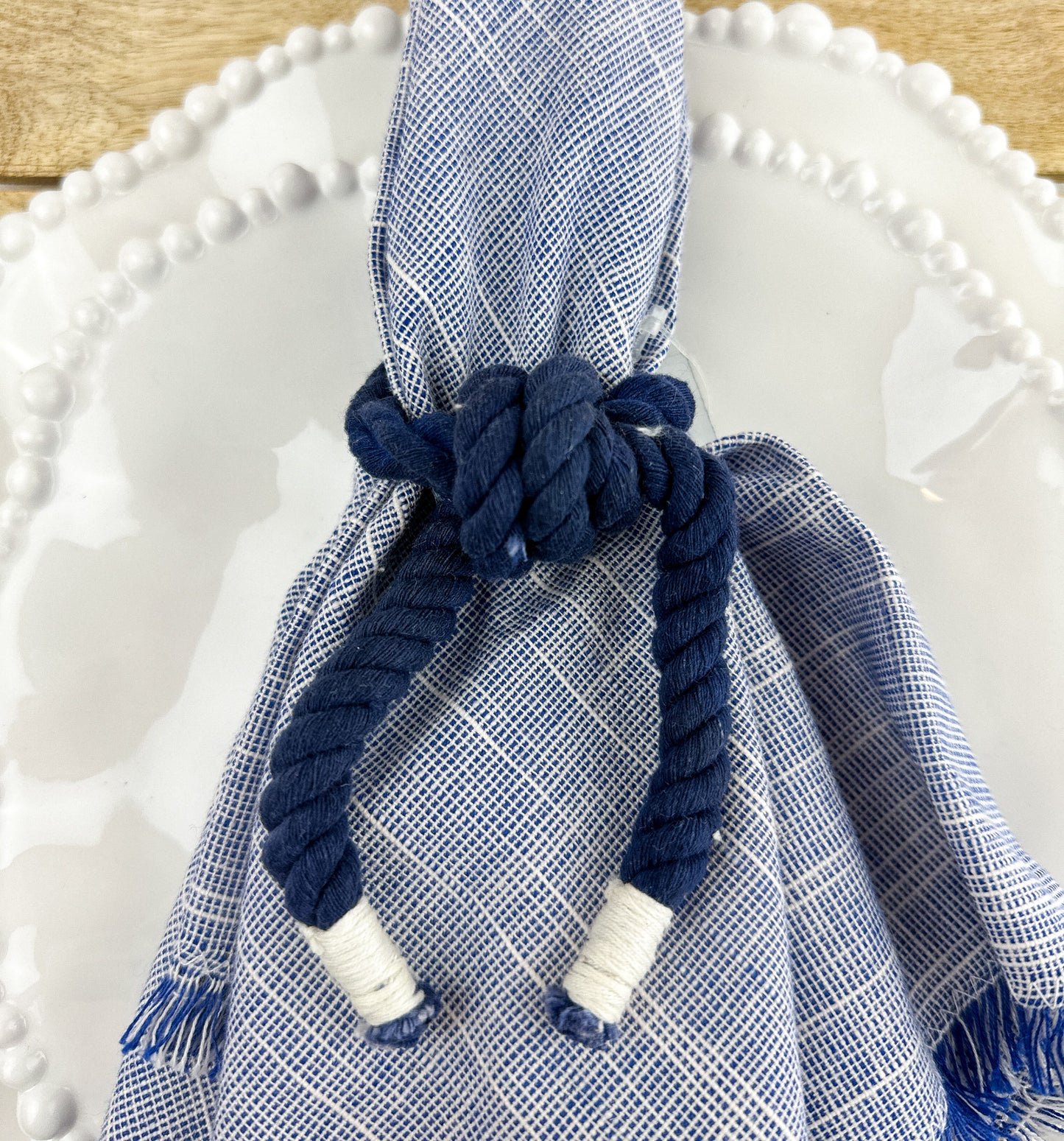 Knotted Rope Napkin Ring in Navy or Ivory