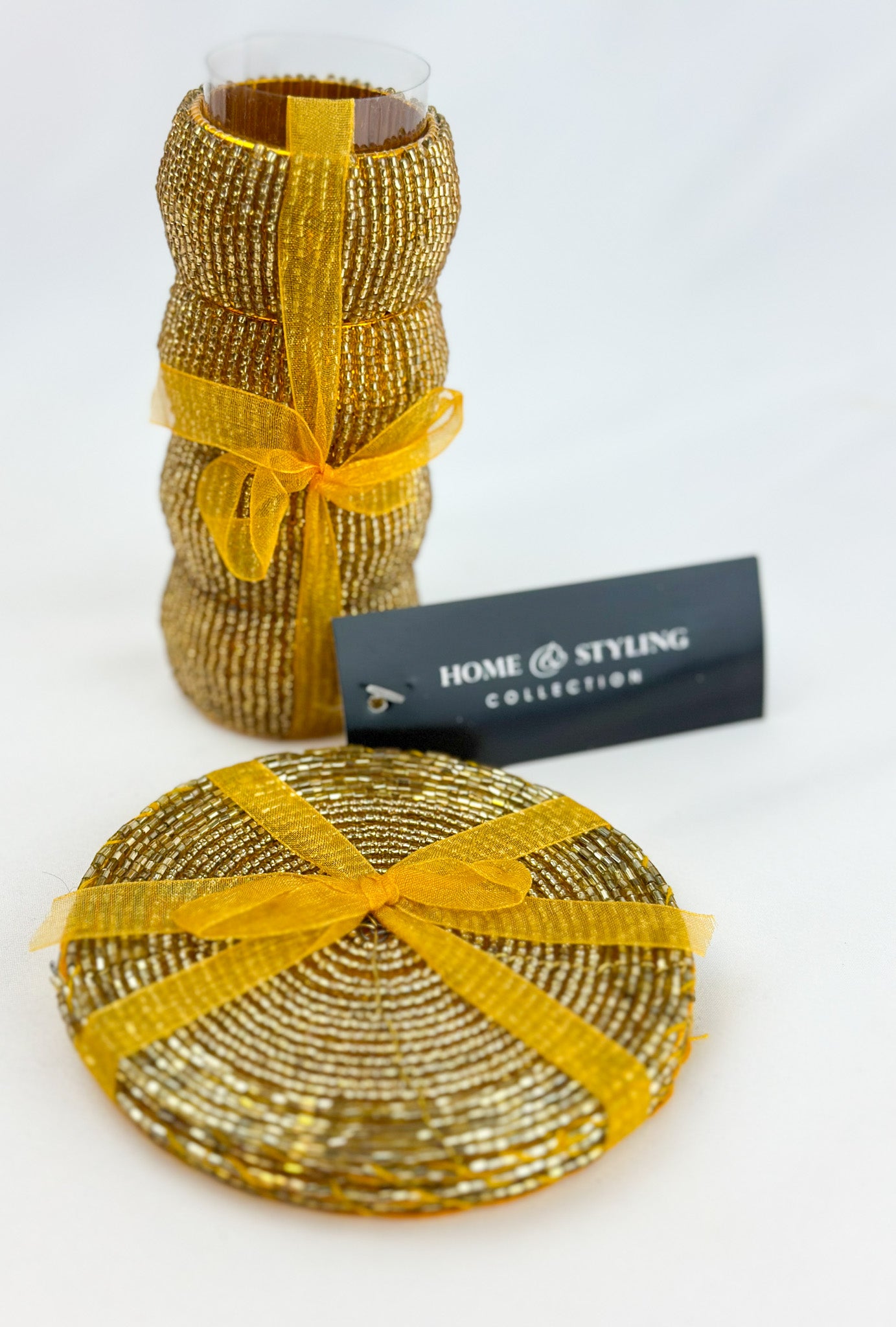 Set/4 Gold Beaded Coasters