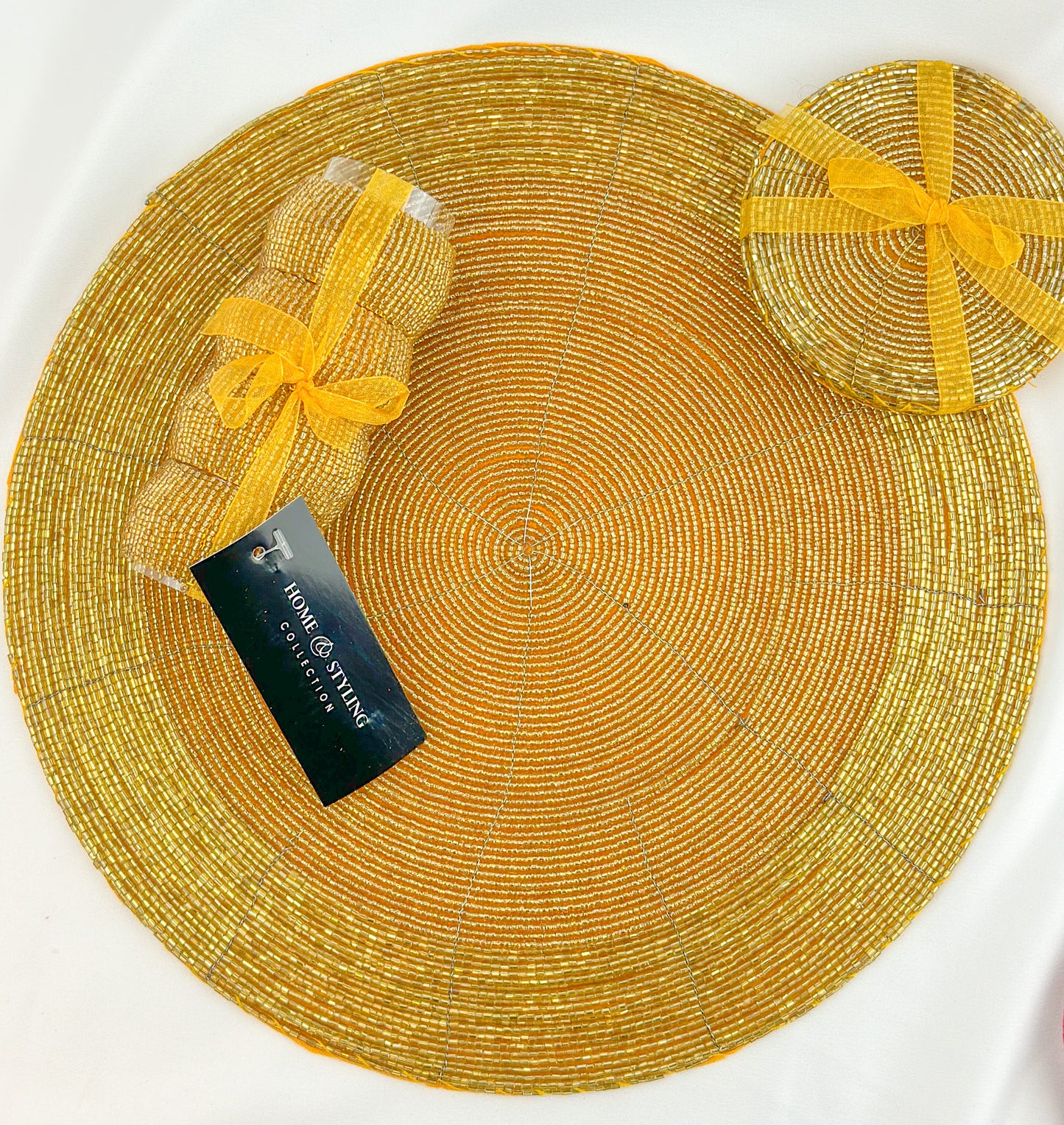 Set/4 Gold Beaded Coasters