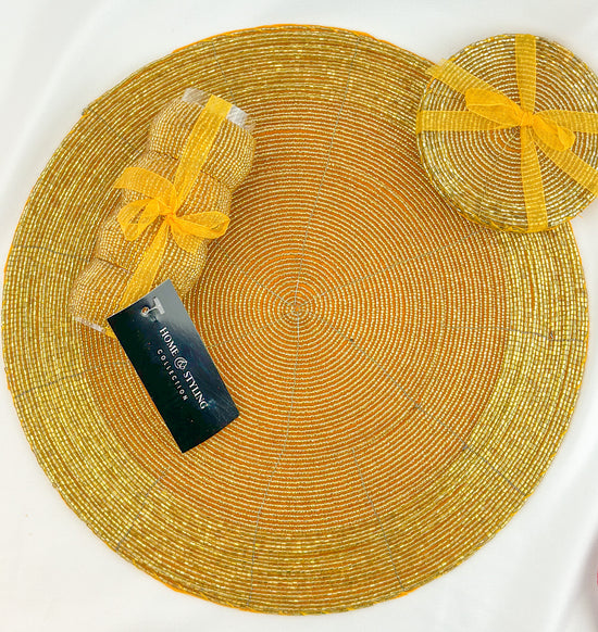 Load image into Gallery viewer, Set/4 Gold Beaded Coasters
