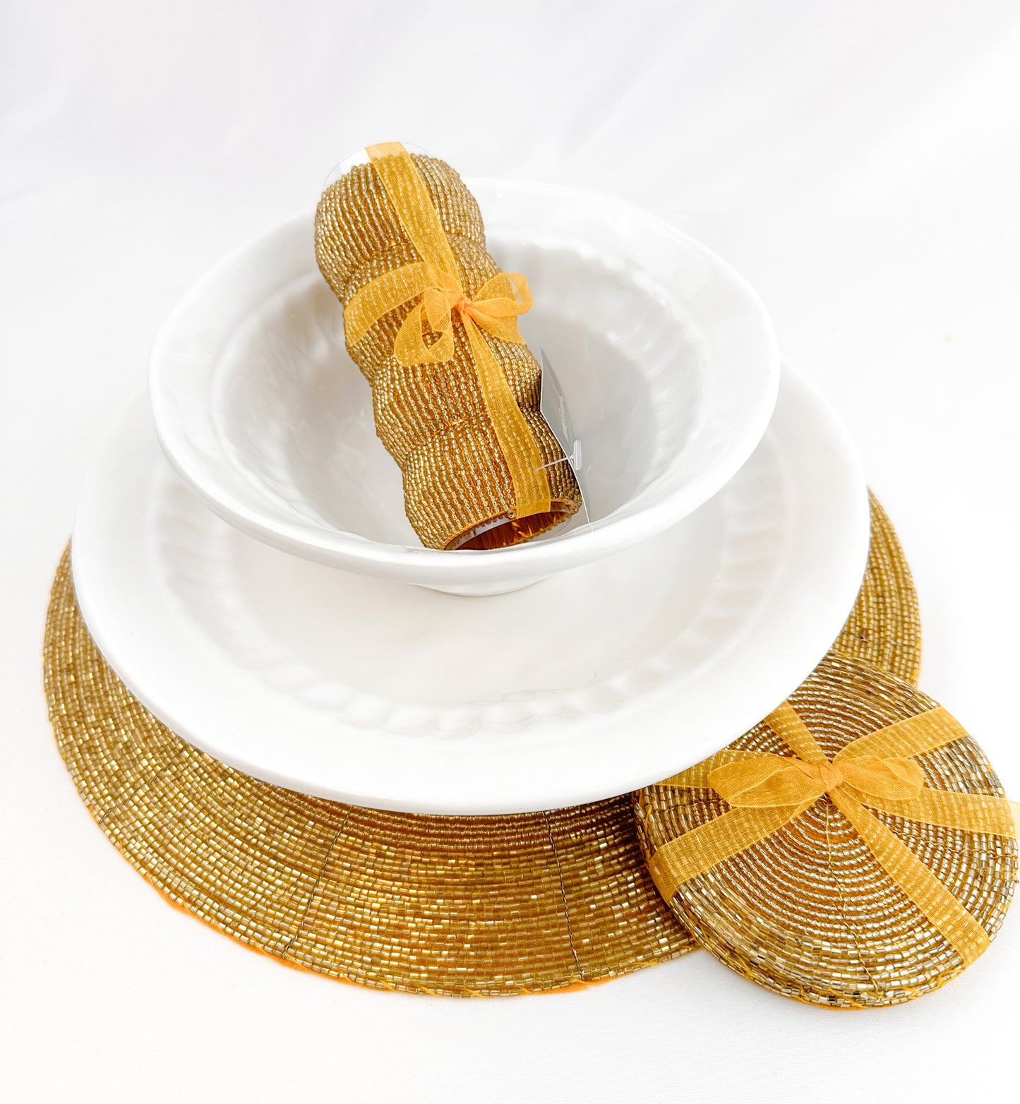Set/4 Gold Beaded Coasters