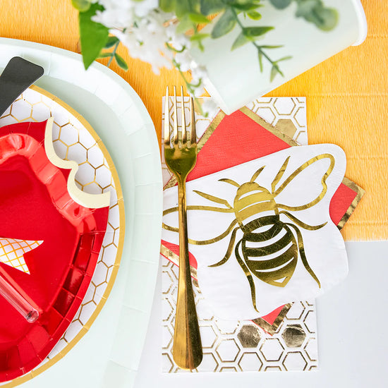 Bee Gold Foil Guest Napkins pack of 16