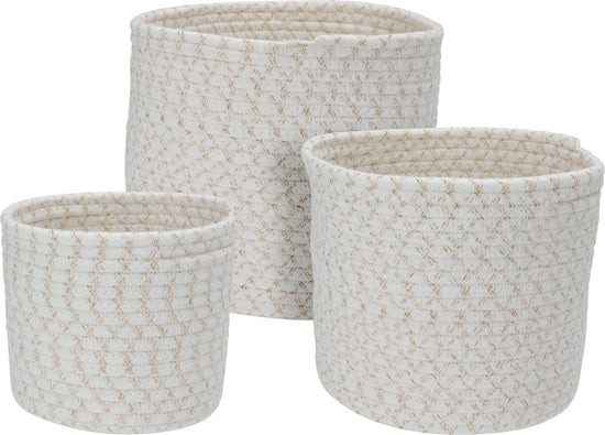White/Gold Cotton Woven Baskets