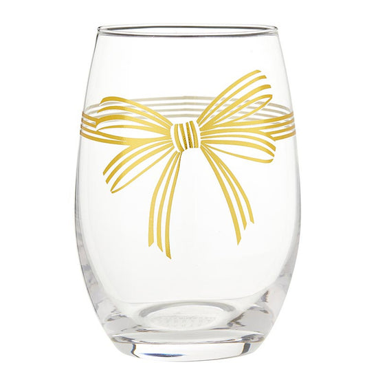 Load image into Gallery viewer, Gold Bow Stemless Wine Glass in Gift Box
