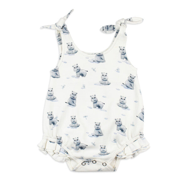 Baby Hippo Tie Shoulder Organic Bodysuit