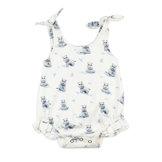 Baby Hippo Tie Shoulder Organic Bodysuit