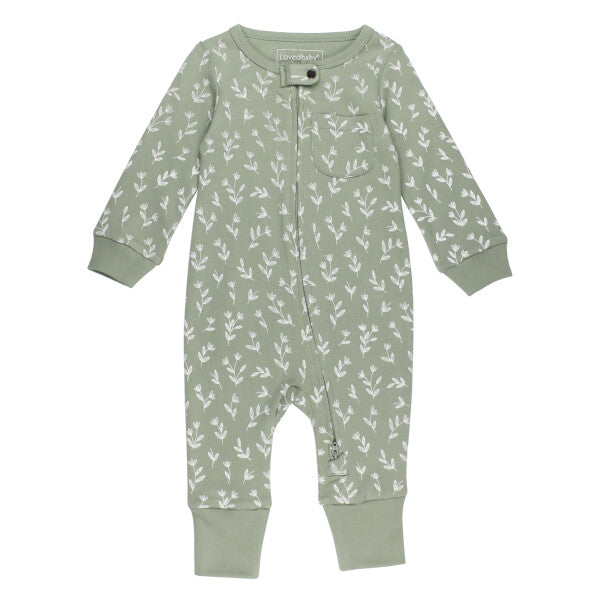 Seafoam Bloom Organic Footless Two-way Zipper Romper