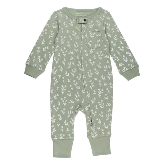 Seafoam Bloom Organic Footless Two-way Zipper Romper