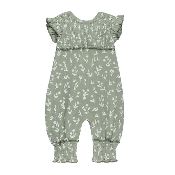 Organic Cross Back Smocked Romper in Seafoam